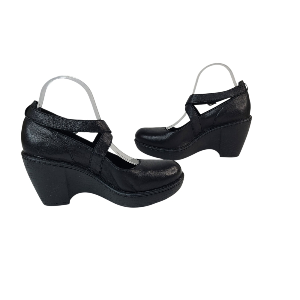 Born Black Leather Mary Jane Cross Strap Wedges Women's Size 7.5 - Picture 3 of 14